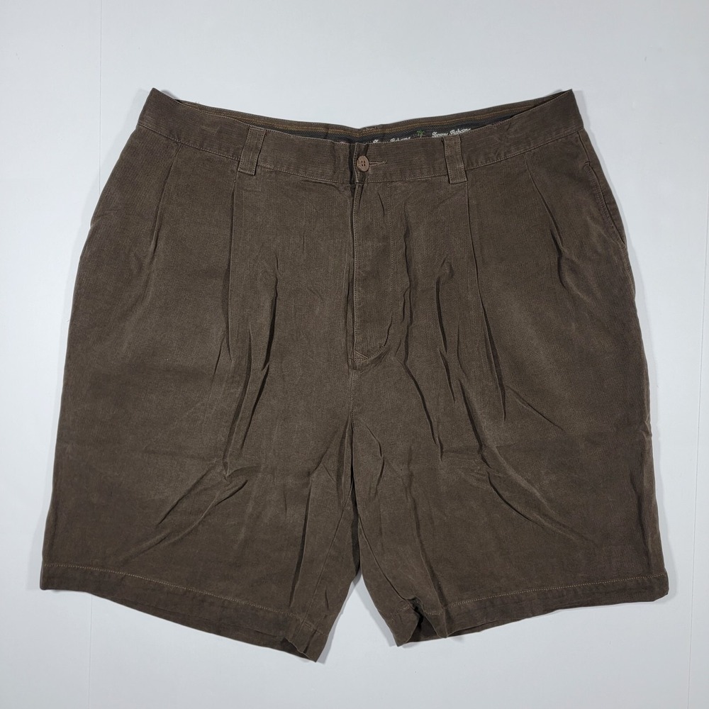Tommy Bahama Men's Green Chino Short Shirt Grip Pleated Brown Silk Size 35